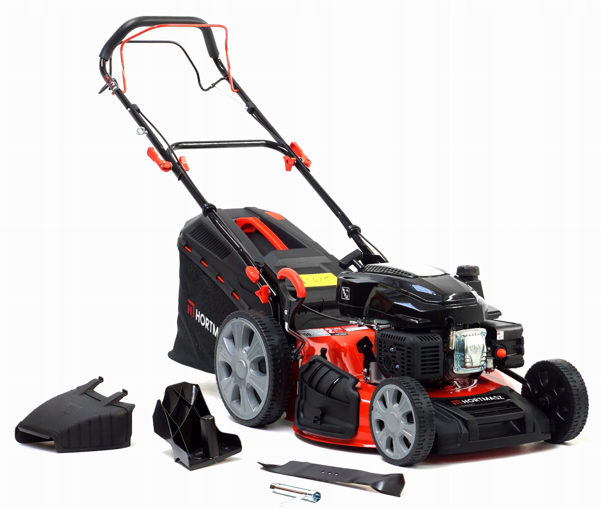 Benzínová kosačka na trávu Hortmasz s pohonom / 53 cm, 224 cm3, 4 v 1, liatinové puzdro